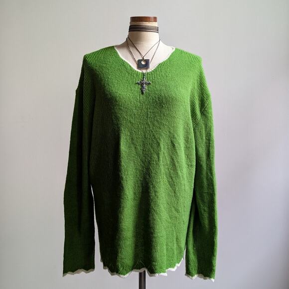 Vintage Green Chunky Knit Light Sweater Grunge Slouchy Cottagecore Woodsy Top L - Picture 8 of 9